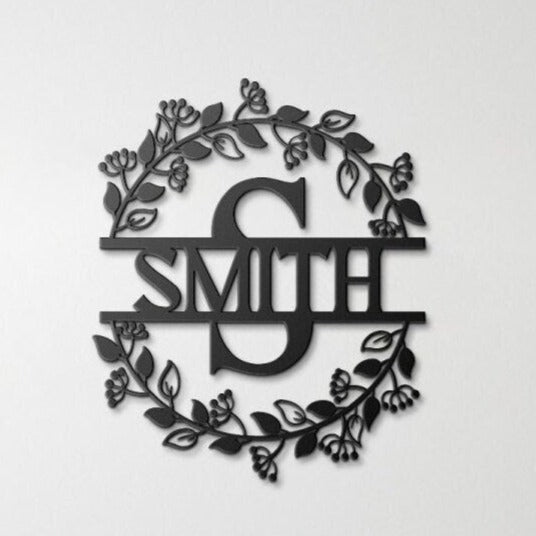 Custom Floral Last Name Sign Metal Wall Art